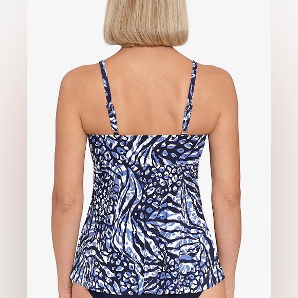 Swim Solutions Navy Animal Print V Neck Underwire Tankini Top (8) - Picture 3 of 9